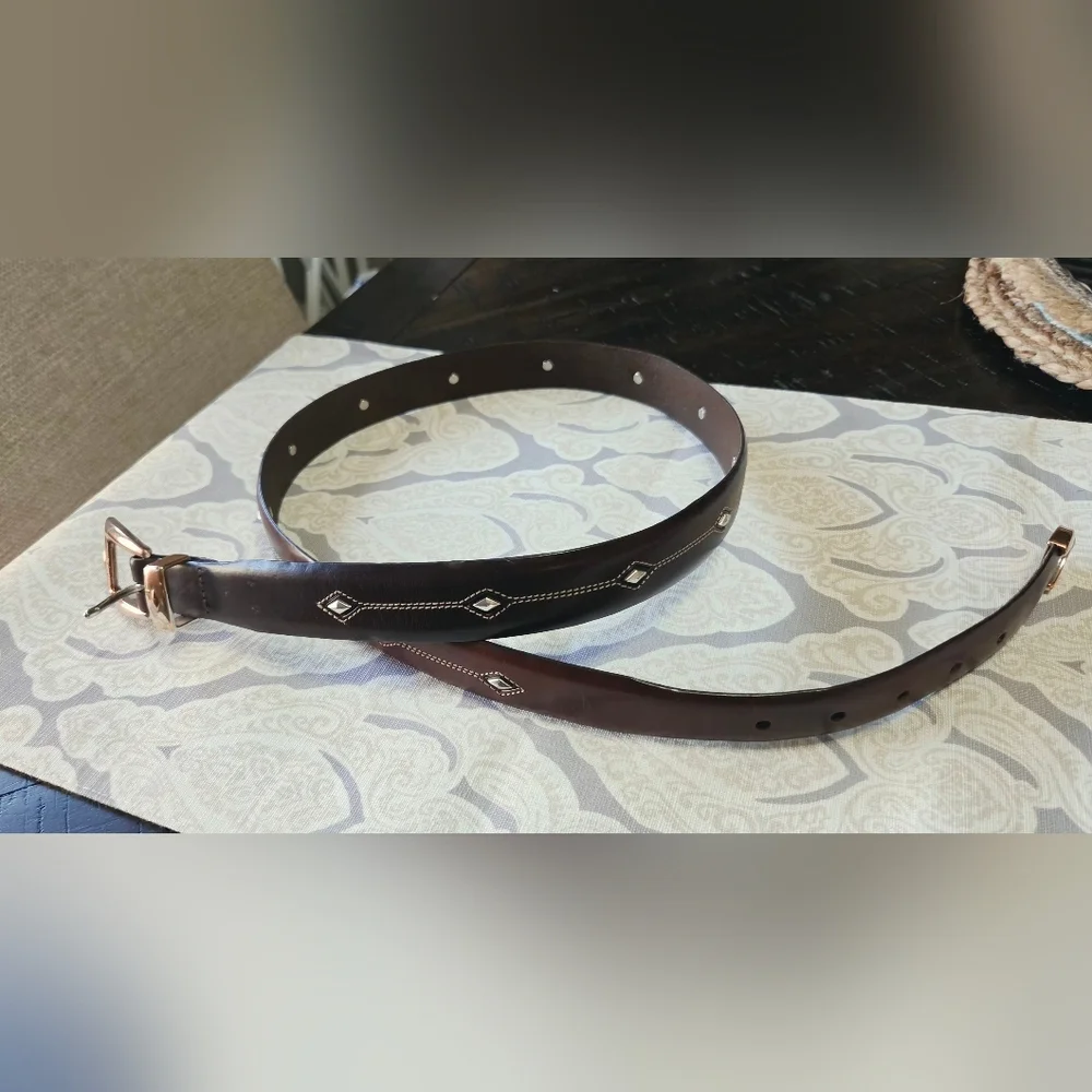 VINTAGE Brighton Dark Brown 100% Leather Rivet Belt Size 42